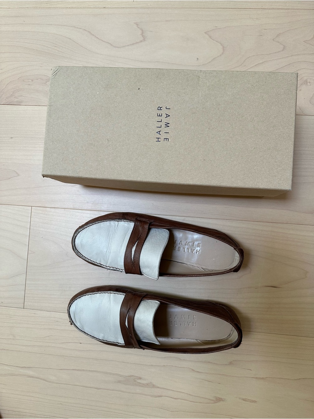 Jamie Haller Two-Tone Brown and White Leather Loafers size 38